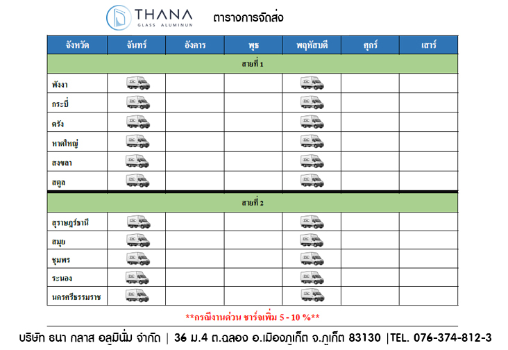 สายการจัดส่งกระจก ธนา กลาส อลูมินั่ม
